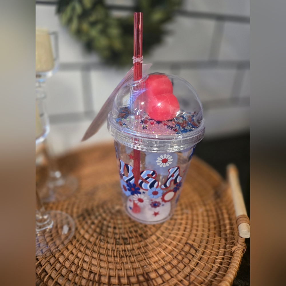 Festive Light Up Red and Blue Party Tumbler with Straw